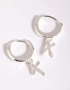 Cross Earrings: Sterling Silver Cubic Zirconia Cross Huggie Hoop Earrings