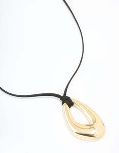 Long Necklaces: Gold Plated Cord Open Oval Long Necklace