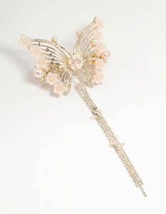 Bridal Hair Accessories: Gold Diamante Floral Butterfly Hair Clip
