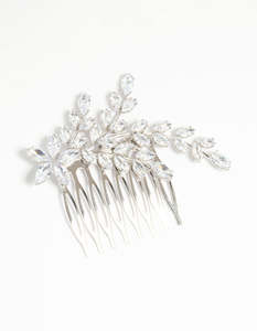 Bridal Hair Accessories: Silver Diamante Flower & Leaf Hair Comb