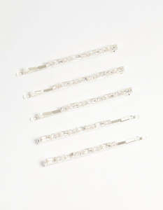Silver Diamante Baguette & Round Hair Slides 5-Pack