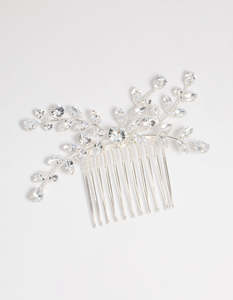 Bridal Hair Accessories: Silver Diamante Leaf Hair Comb