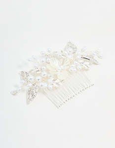 Bridal Hair Accessories: Silver Pearl Flower & Vine Hair Comb