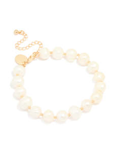 White: Gold Plated Freshwater Pearl Statement Bracelet
