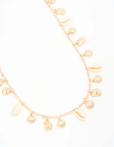 White: Genuine Shell & Gold Ribbed Shell Waist Chain