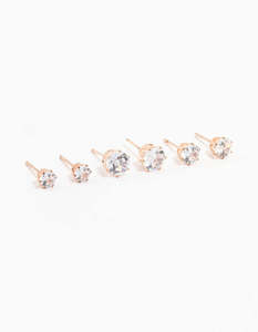 Rose Gold Graduating Diamante Stud Earrings 3-Pack