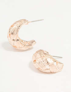 Rose Gold Earrings: Rose Gold Textured Weave Hoop Earrings
