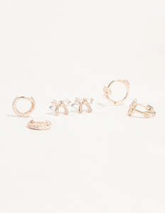Rose Gold Earrings: Rose Gold Cubic Zirconia Bow Stud & Hoop 3-Pack Earrings