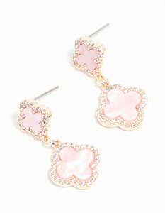 Rose Gold Earrings: Rose Gold Cubic Zirconia Pink Flower Drop Earrings