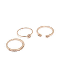 Rose Gold Fashion: Rose Gold Cubic Zirconia Petal Rings 3-Pack