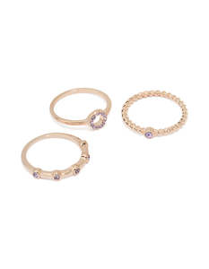 Purple: Rose Gold Purple Diamante Rings 3-Pack