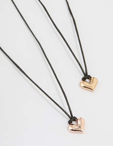 Rose Gold Cord Bubble Heart Necklace 2-Pack