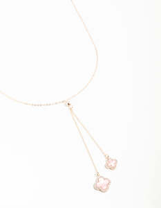 Rose Gold Cubic Zirconia Pink Flower Y-Necklace