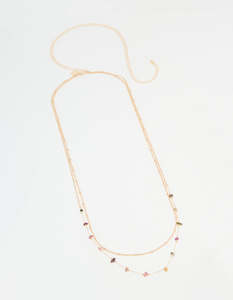 Belts: Gold Multicoloured Semiprecious Stone Waist Chain