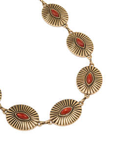 Belts: Antique Gold Red Oval Gem Western Belt