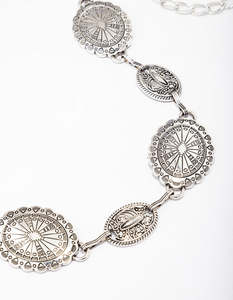 Belts: Antique Silver Textured Circular Chain Belt