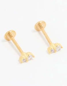 Cubic Zirconia Earrings: Gold Plated Titanium Cubic Zirconia Flat Back Stud Pack