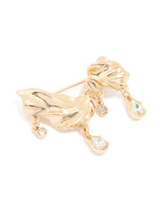Brooches Pins: Gold Diamante Drop Molten Brooch