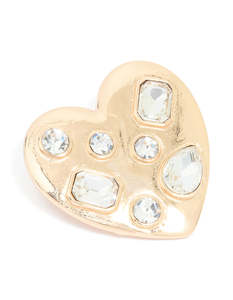 Brooches Pins: Gold Heart Mixed Diamante Brooch