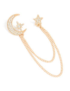 Brooches Pins: Gold Moon & Star Chain Brooches 2-Pack