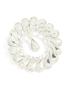 Silver Circular Diamante Drop Brooch