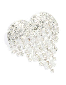 Silver Diamante Fringe Heart Brooch
