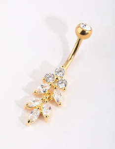 Belly Button Piercings: Gold Plated Titanium Marquise Diamante Belly Bar