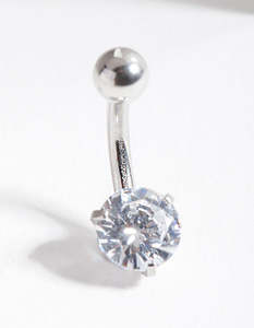 Belly Button Piercings: Surgical Steel Cubic Zirconia Belly Bar