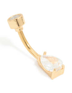 Belly Button Piercings: Gold Plated Titanium Cubic Zirconia Double Belly Bar