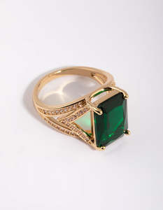 Cubic Zirconia: Gold Emerald Cubic Zirconia Statement Ring