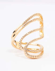 Cubic Zirconia: Gold Plated Lovely Ribbon Cubic Zirconia Cocktail Ring