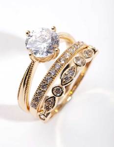 Cubic Zirconia: Gold Round Cubic Zirconia Ring Stack