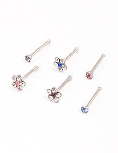 Cubic Zirconia: Surgical Steel Cubic Zirconia Triangle Floral Nose Ring 6-Pack