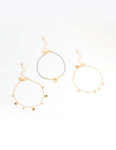 Coin: Gold Evil Eye & Coin Chain Anklets 3-Pack