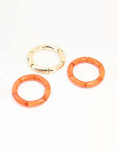 Orange: Orange Acrylic Bamboo Stretch Bracelets 3-Pack