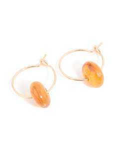 Orange: Gold Orange Beaded Rondell Hoop Earrings