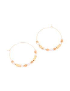 Orange: Gold Orange Beaded Hoop Earrings