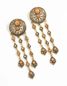 Orange: Antique Gold Orange Circle Drop Earrings