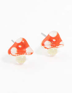 Orange: Mushroom Stud Earrings