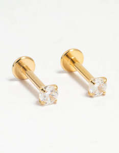 Kids Earrings: Kids Gold Plated Surgical Steel Cubic Zirconia Flat Back Earrings