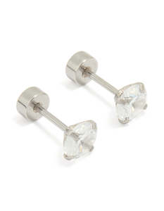 Kids Earrings: Kids Surgical Steel Cubic Zirconia 1 Carat Flat Back Studs