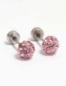 Kids Surgical Steel Pink Diamante Flat Back Earrings