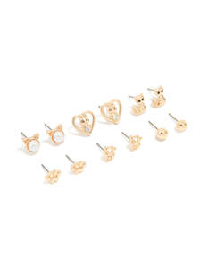 Kids Earrings: Kids Gold Cat Paw & Cat Design Stud Earrings 6-Pack