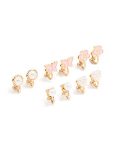 Kids Earrings: Kids Gold Pearl & Butterfly Clip On Earrings 5-Pack
