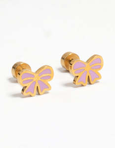 Kids Gold Plated Surgical Steel Bow Flat Back Earrings