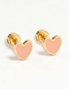Kids Gold Plated Surgical Steel Heart Flat Back Earrings