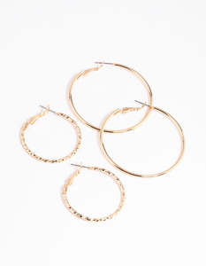 Gold Textured Hoop Earring Set