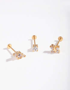 Gold Earrings: Gold Plated Surgical Steel Fine Butterfly Flat Back Pack