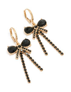Gold Earrings: Gold Black Diamante Cupchain & Bow Drop Earrings