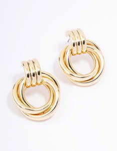Gold Plated Circular Drop Stud Earrings